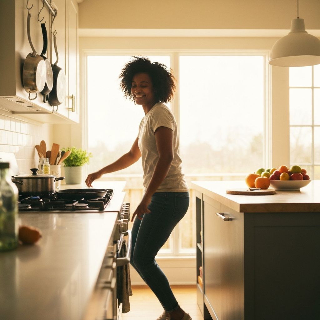 Osoba se kreće u kuhnji tijekom kuhanja